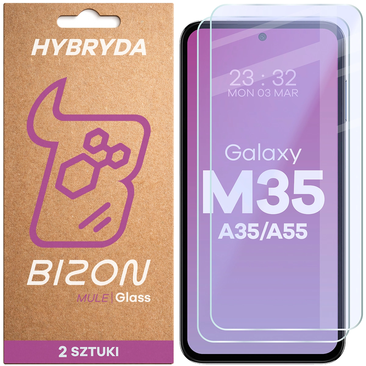 Elastyczne szkło hybrydowe Bizon Hybrid Mule Duo do Samsung Galaxy M35 5G / Samsung Galaxy A35 5G / Samsung Galaxy A55 5G, 2 sztuki