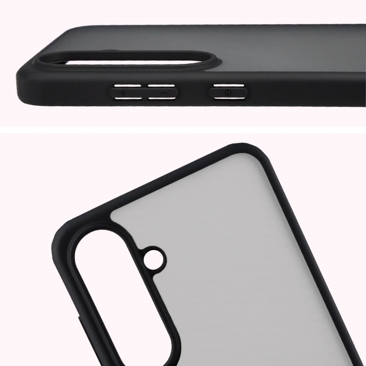 Pełne wycięcie i podwyższone krawędzie aparatu w etui Bizon Case Angelo do Samsung Galaxy S25 FE