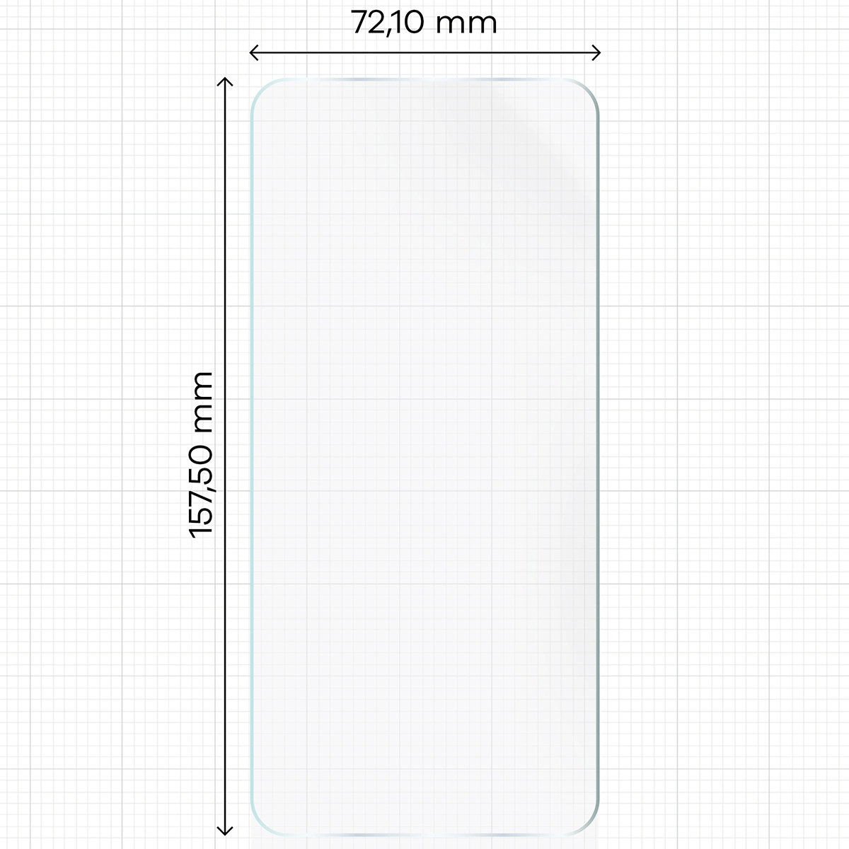 Miarka z wymiarami folii hydrożelowej Bizon Film Hydrogel Front do Samsung Galaxy S25 FE / Samsung Galaxy S24 FE / Samsung Galaxy A36 5G / Samsung Galaxy A56 5G