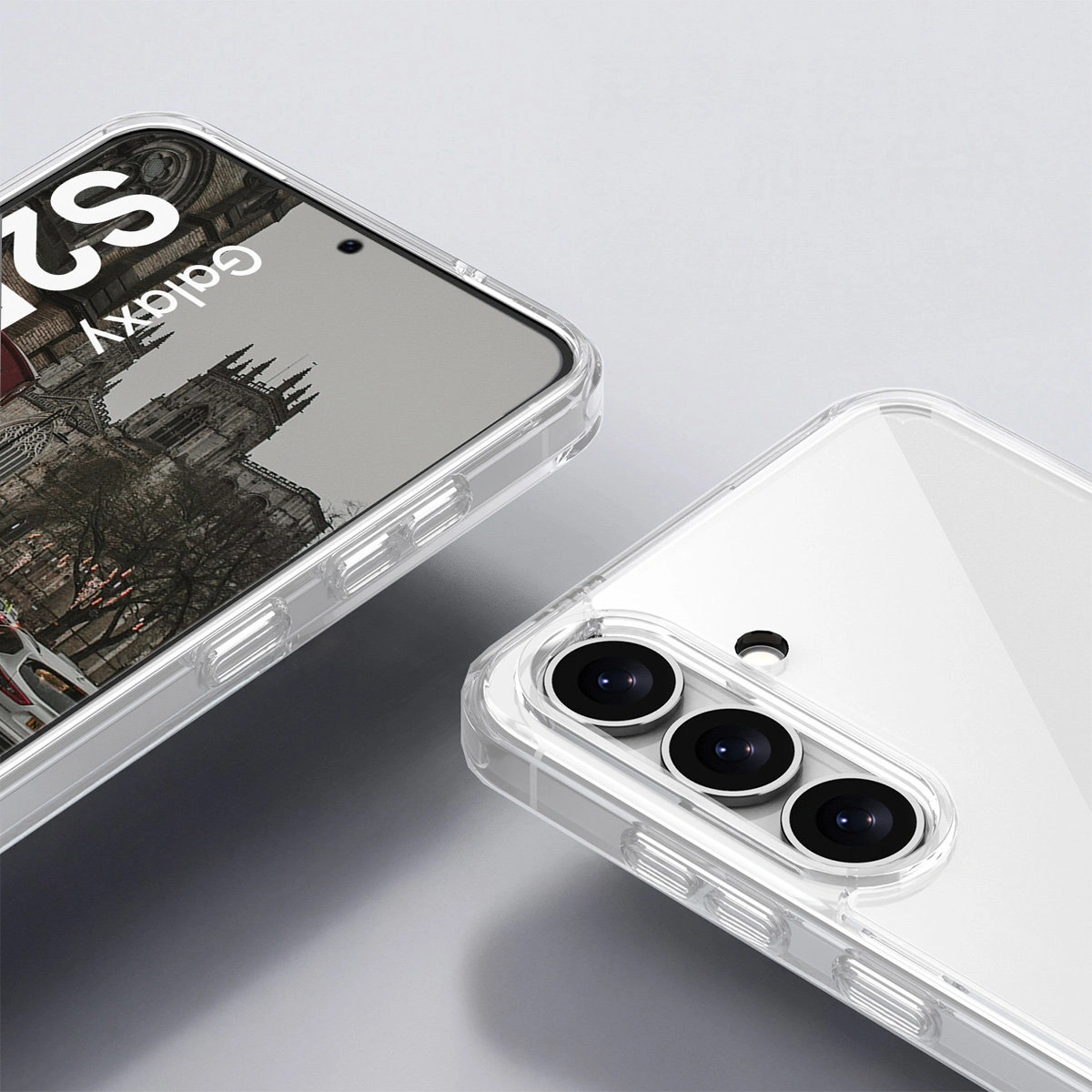 Wzmocnione narożniki i podwyższone ranty ekranu w etui Bizon Case Halo do Samsung Galaxy S25 Plus