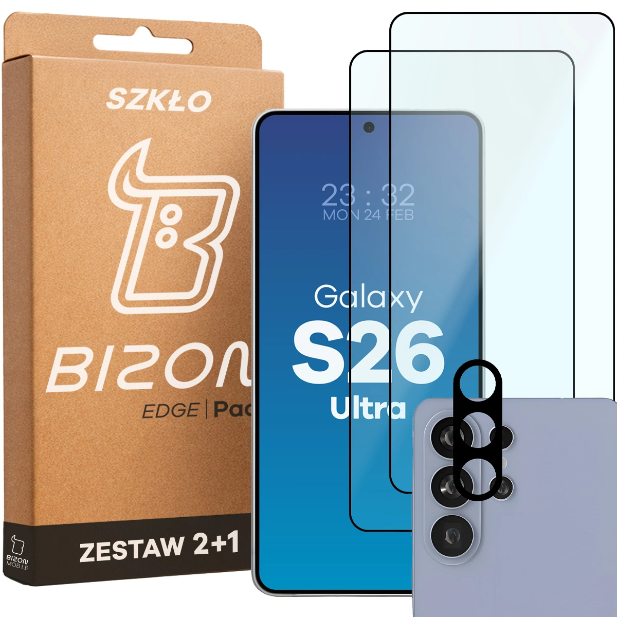 Pudełko i zestaw szkieł do Samsung Galaxy S26 Ultra: 2x szkło hartowane i lens