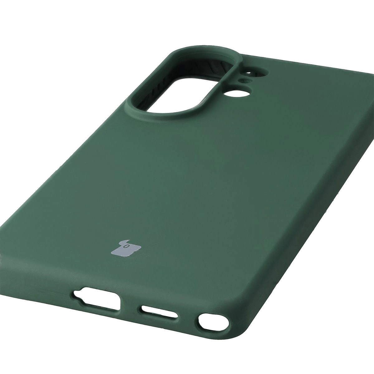 Zbliżenie na precyzyjne wycięcia i możliwość ładowania indukcyjnego w etui Bizon Soft Case do Samsung Galaxy S26 Ultra
