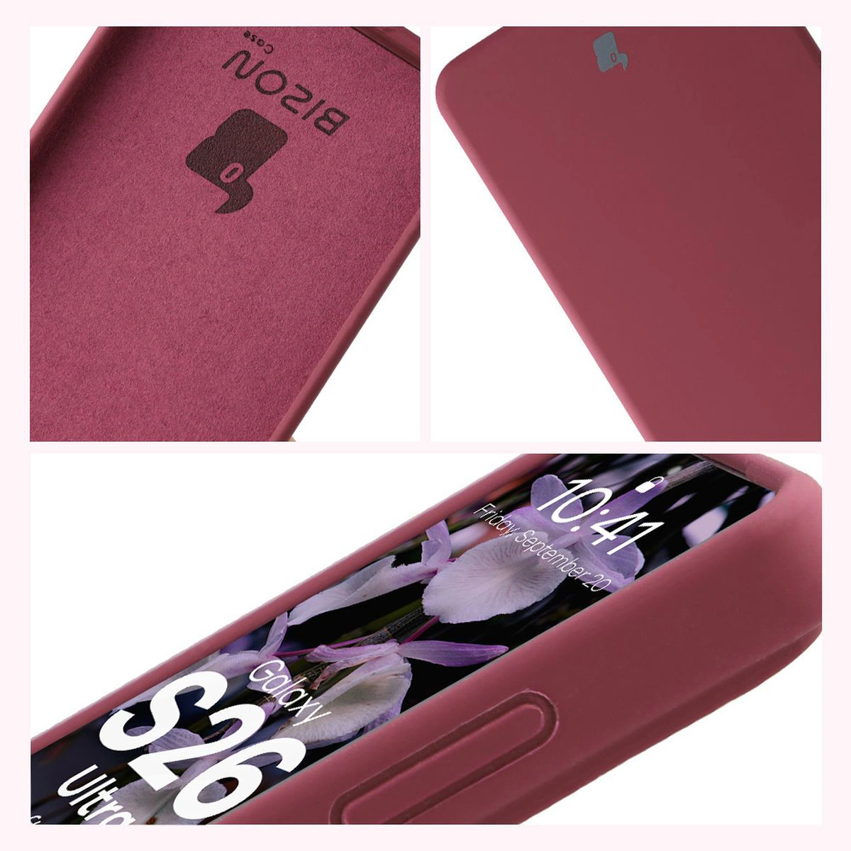 Konstrukcja etui Bizon Soft Case: zintegrowane osłony, podwyższone krawędzie i wyściółka z mikrofibry do Samsung Galaxy S26 Ultra
