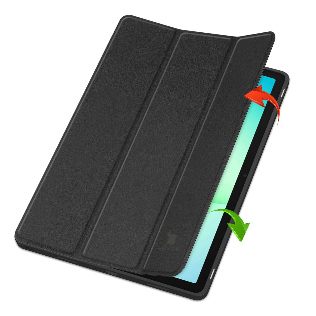 Dwa etui stojące na podwyższeniach, ukazujące funkcję zmiany w podstawkę do Samsung Galaxy Tab A11 Plus / Samsung Galaxy Tab A9 Plus