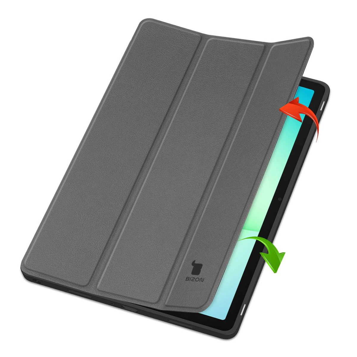 Dwa etui stojące na podwyższeniach, ukazujące funkcję zmiany w podstawkę do Samsung Galaxy Tab A11 Plus / Samsung Galaxy Tab A9 Plus
