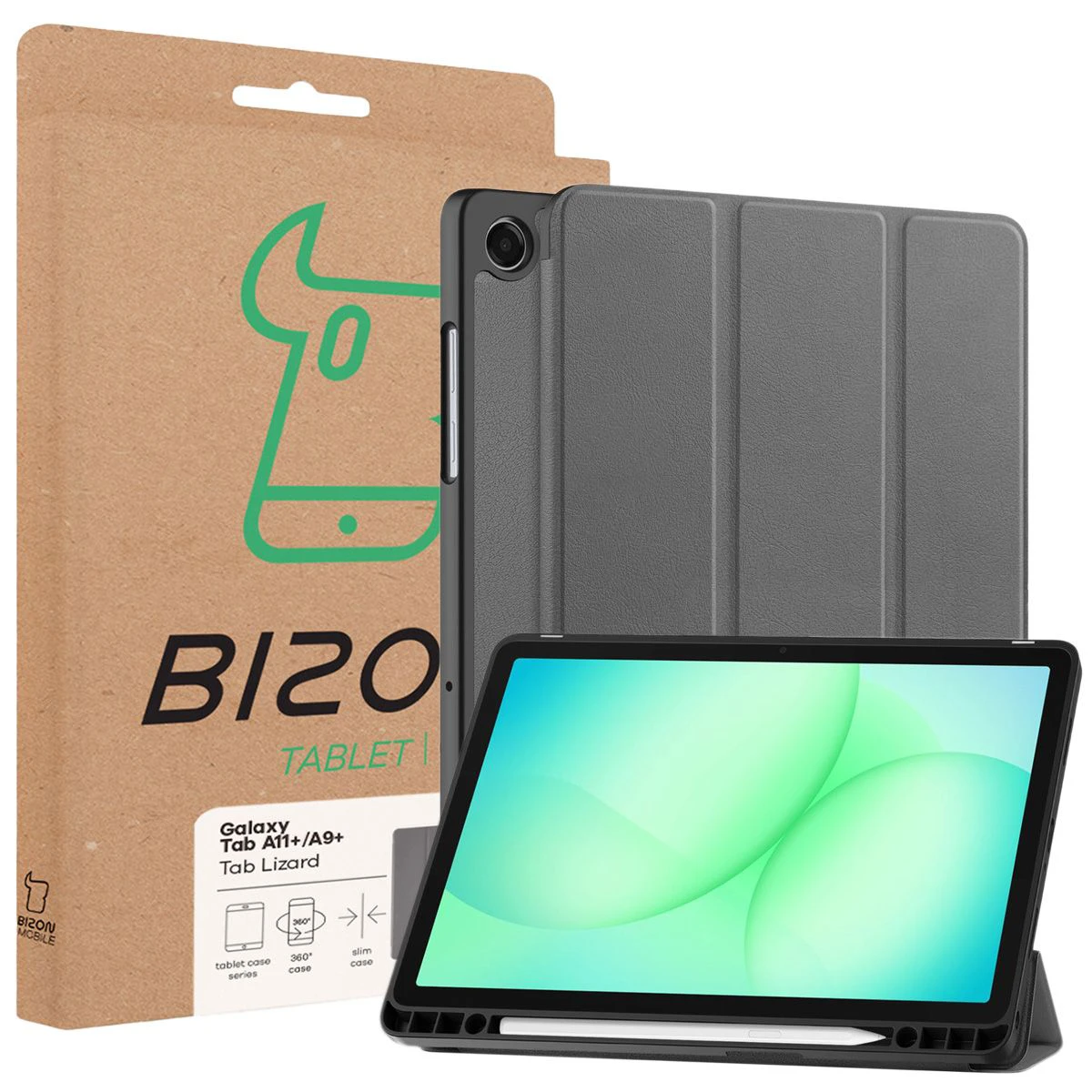 Przód pudełka Bizon Case z dedykowaną etykietą do Samsung Galaxy Tab A11 Plus / Samsung Galaxy Tab A9 Plus