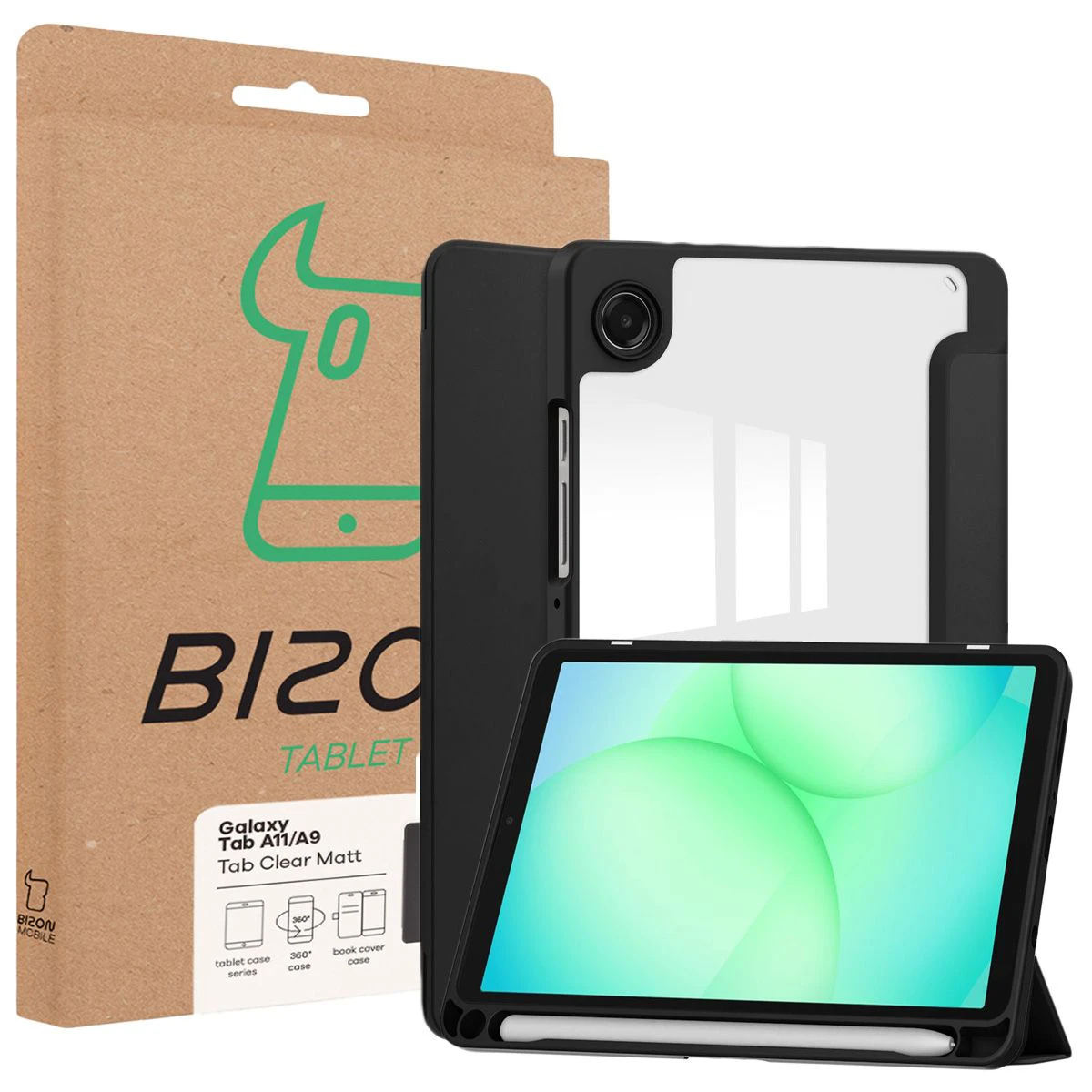 Przód pudełka Bizon Tablet Case z dedykowaną etykietą do Samsung Galaxy Tab A11 / Samsung Galaxy Tab A9