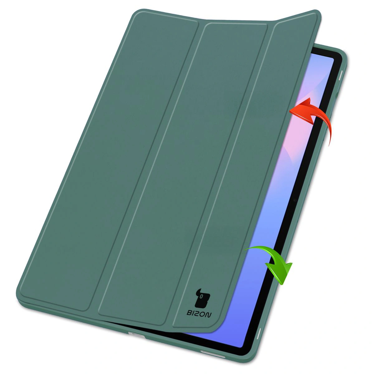 Dwa etui stojące na podwyższeniach, ukazujące funkcję zmiany w podstawkę do Samsung Galaxy Tab S10 FE Plus