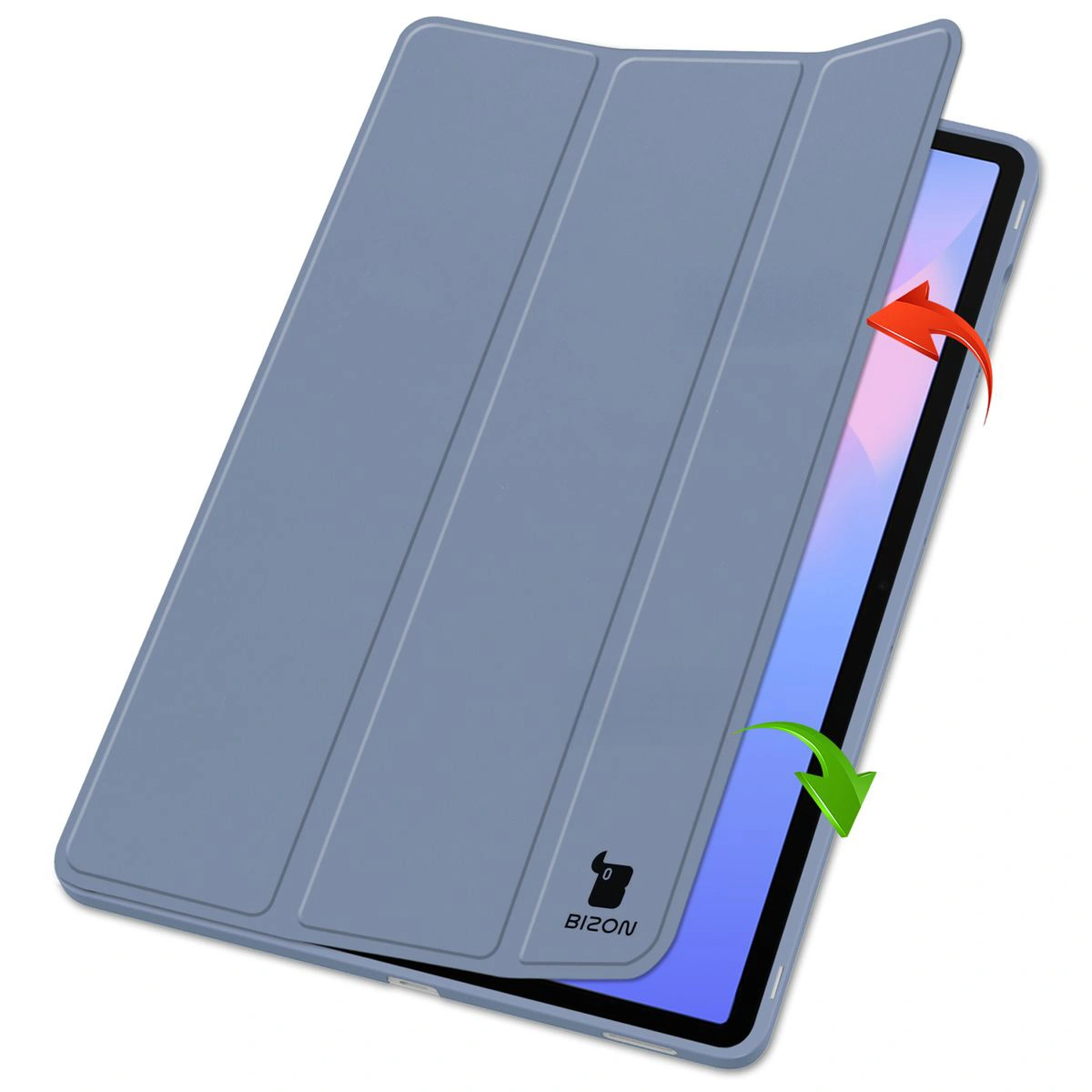 Dwa etui stojące na podwyższeniach, ukazujące funkcję zmiany w podstawkę do Samsung Galaxy Tab S10 FE Plus