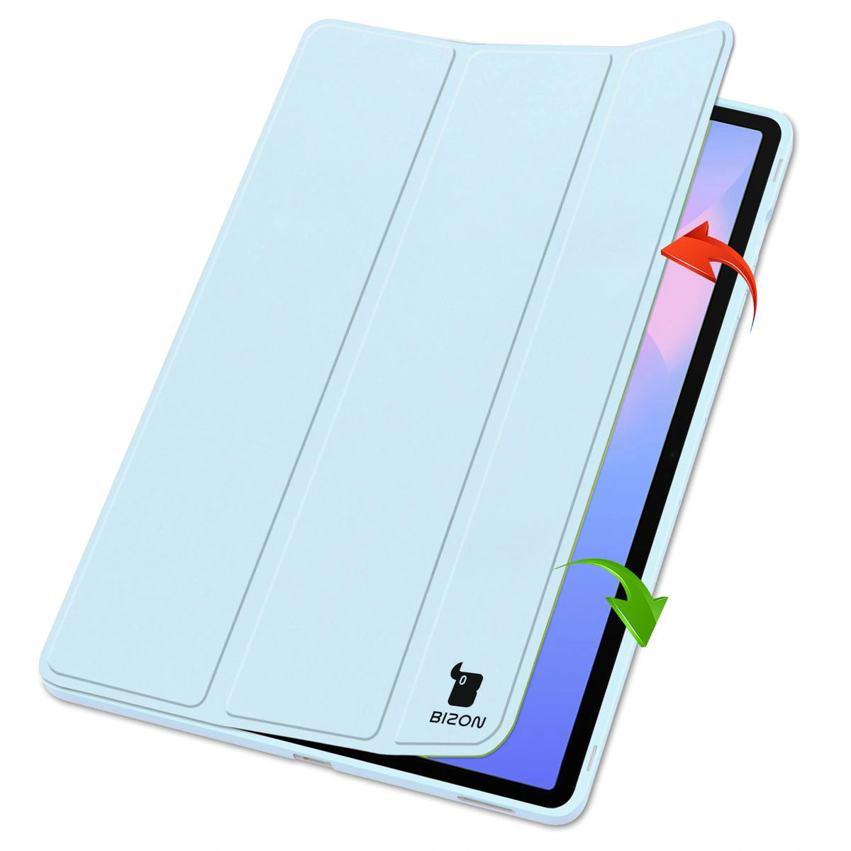 Dwa etui stojące na podwyższeniach, ukazujące funkcję zmiany w podstawkę do Samsung Galaxy Tab S10 FE Plus