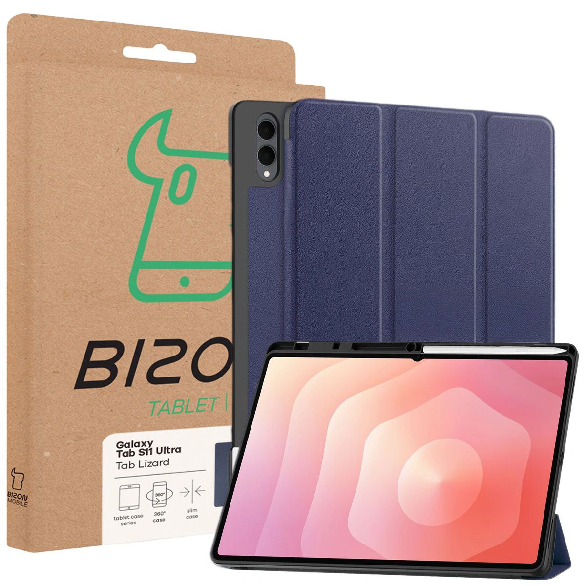 Przód pudełka Bizon Case z dedykowaną etykietą do Samsung Galaxy Tab S11 Ultra