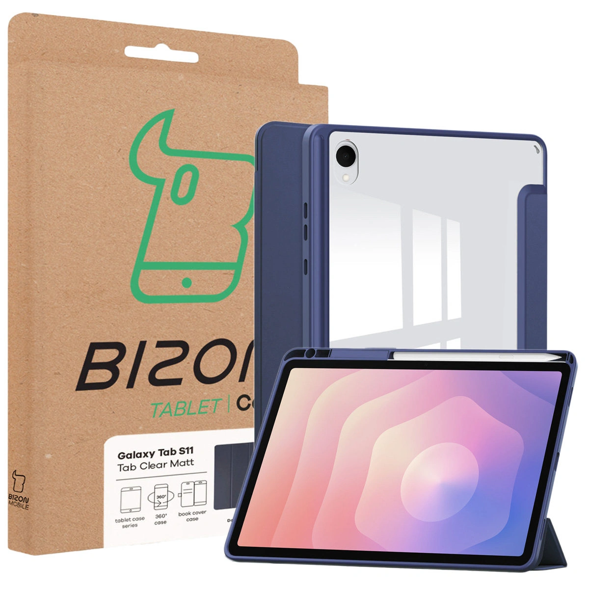 Przód pudełka Bizon Tablet Case z dedykowaną etykietą do Samsung Galaxy Tab S11