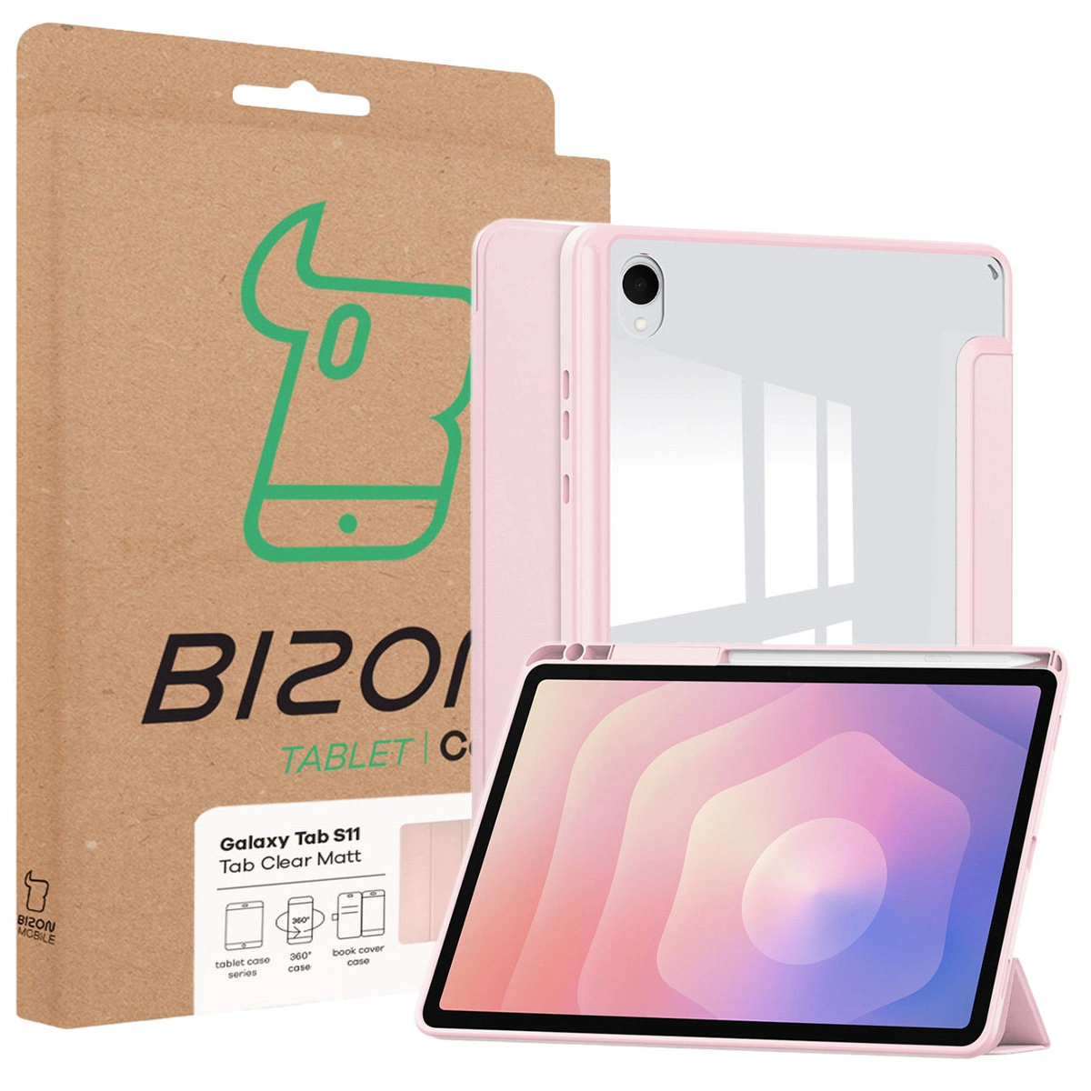 Przód pudełka Bizon Tablet Case z dedykowaną etykietą do Samsung Galaxy Tab S11