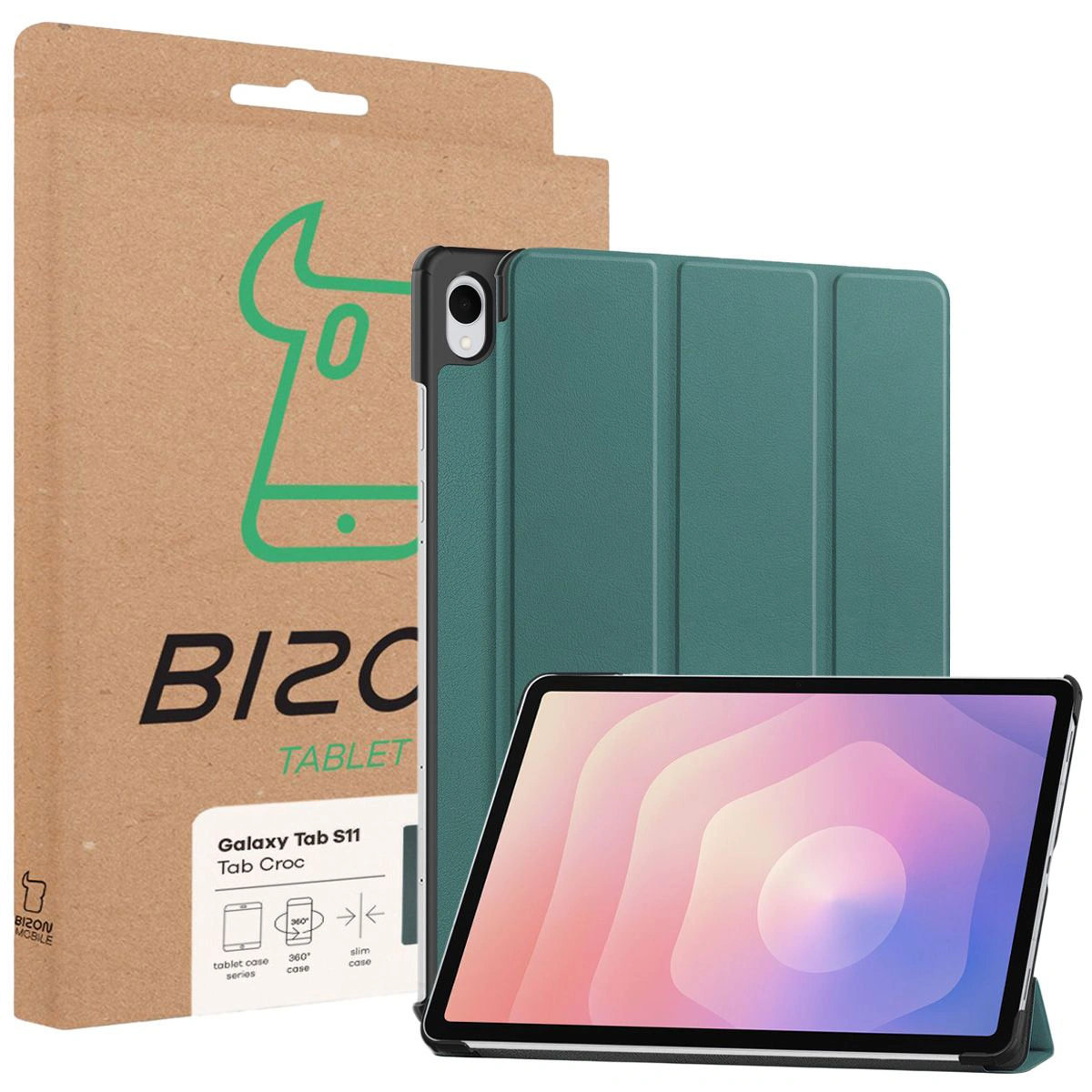 Przód pudełka Bizon Case z dedykowaną etykietą do Samsung Galaxy Tab S11