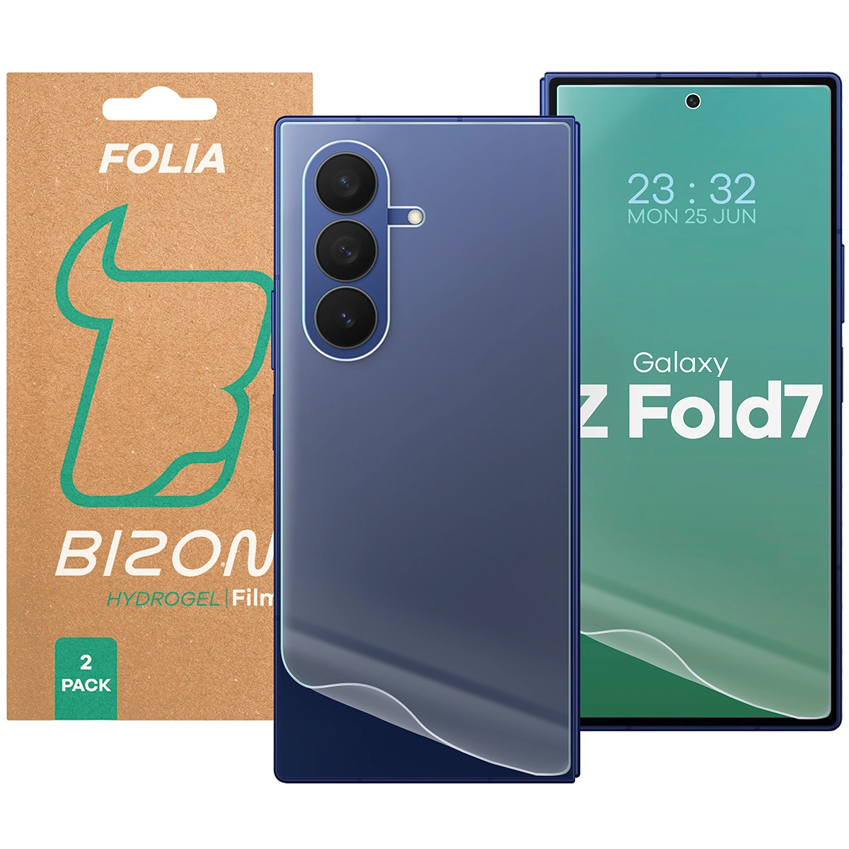 Zestaw folii hydrożelowych na plecki i wyświetlacz telefonu Bizon Film Hydrogel Pack do Samsung Galaxy Z Fold7, 2 sztuki