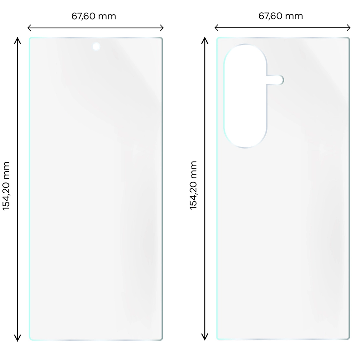 Wymiary dla folii hydrożelowej na plecki, mniejszy oraz większy wyświetlacz telefonu Bizon Film Hydrogel Pack do Samsung Galaxy Z Fold7