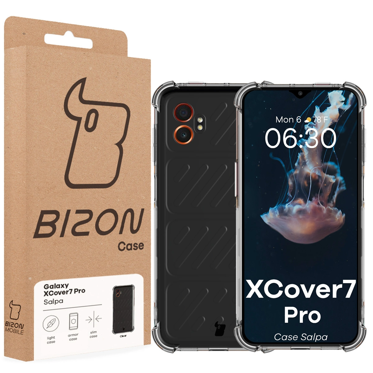 Przód pudełka Bizon Case z dedykowaną etykietą do Samsung Galaxy Xcover7 Pro