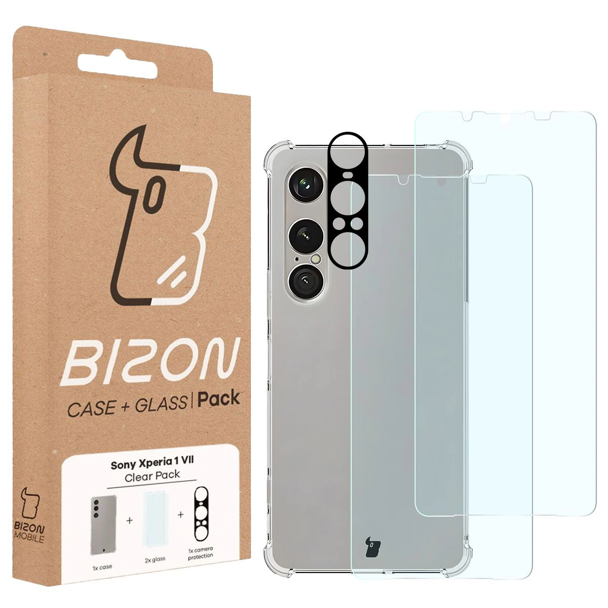 Etui Bizon Case Salpa + szkło hartowane Bizon Glass Clear 2 - 2 szt. + szkiełko na obiektyw Bizon Glass Lens, Sony Xperia 1 VII
