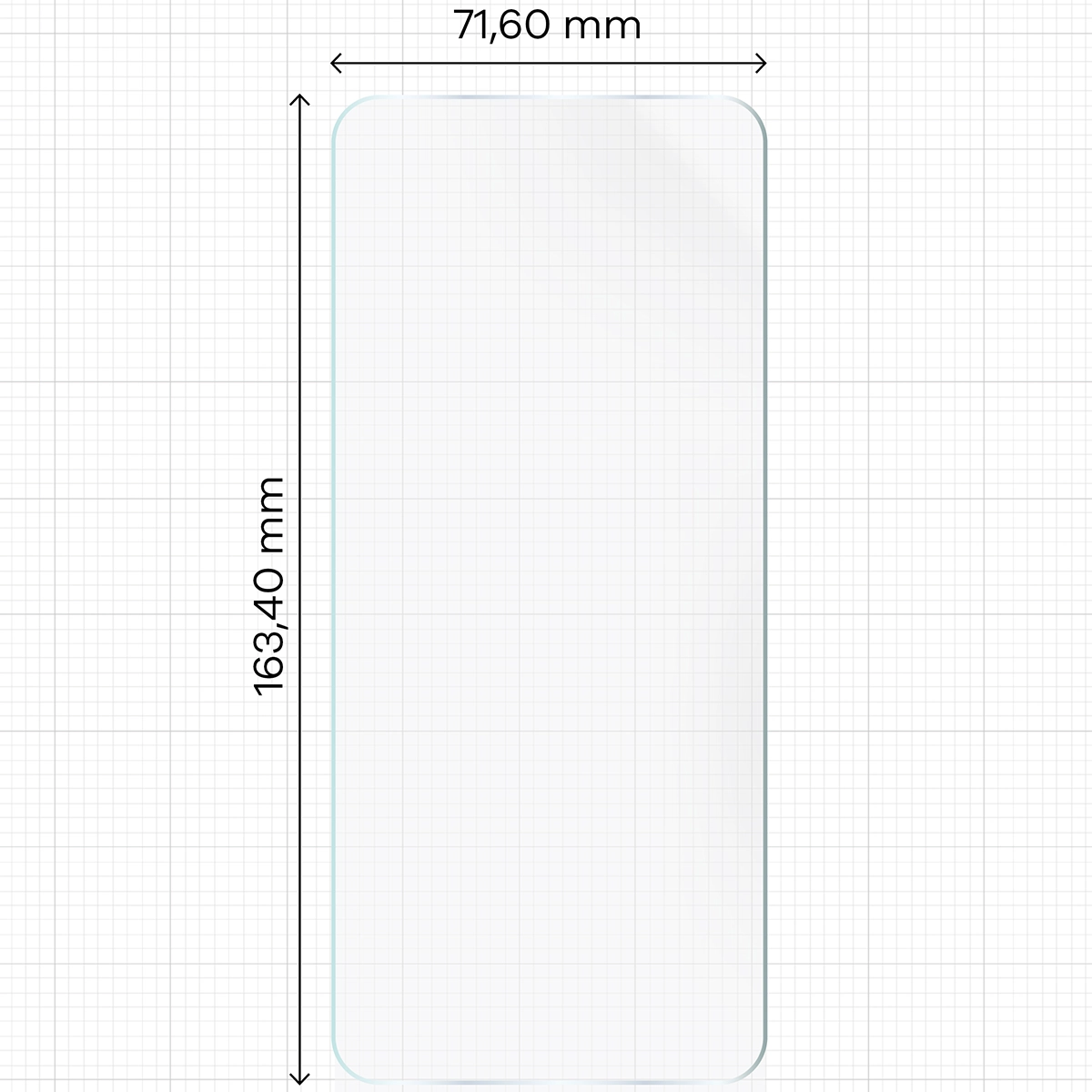 Miarka z wymiarami folii hydrożelowej Bizon Film Hydrogel Front do Tecno Spark 20 Pro