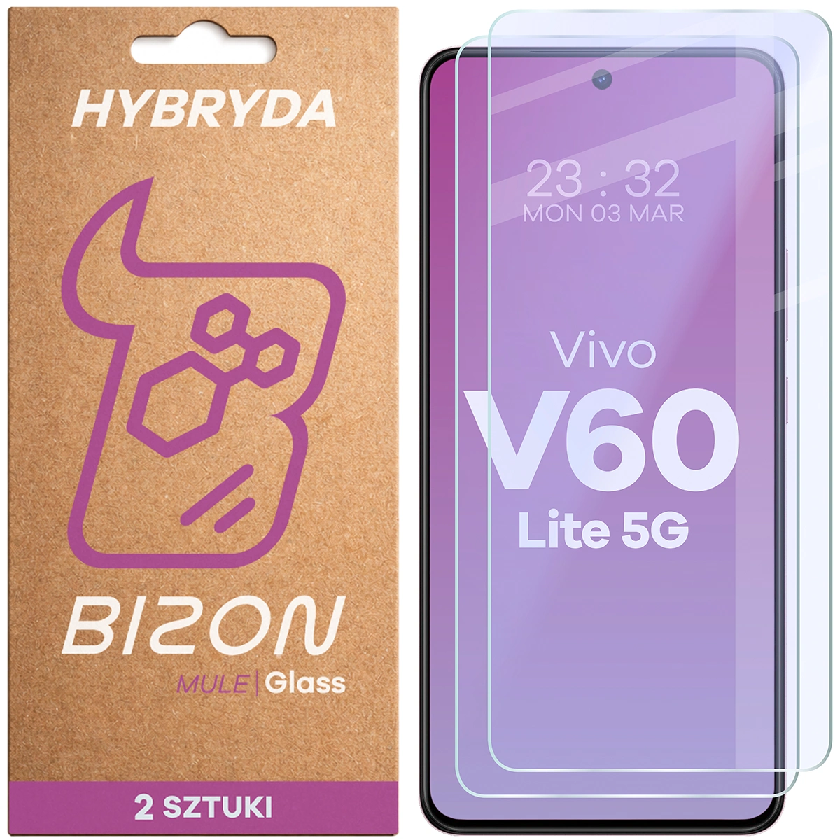 Elastyczne szkło hybrydowe Bizon Hybrid Mule Duo do Vivo V60 Lite 5G, 2 sztuki