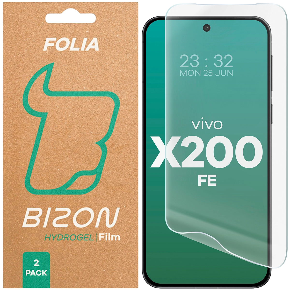 Pudełko i folia hydrożelowa na ekran Bizon Film Hydrogel Front Duo do Vivo X200 FE