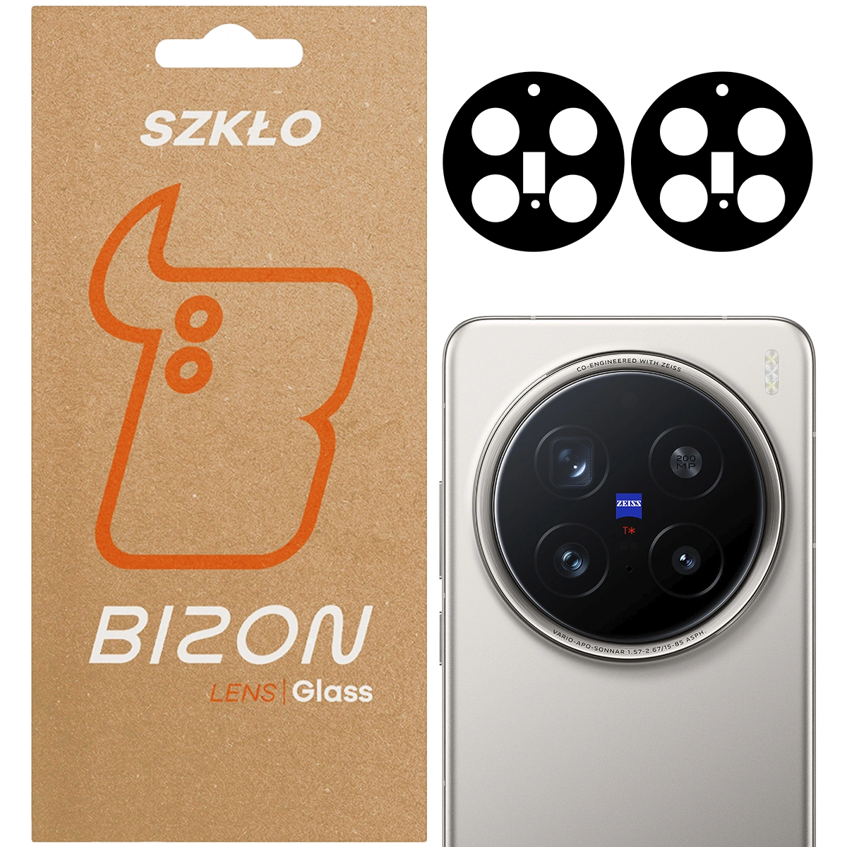 Pudełko i 2 sztuki szkła na aparat Bizon Glass Lens do Vivo X200 Pro