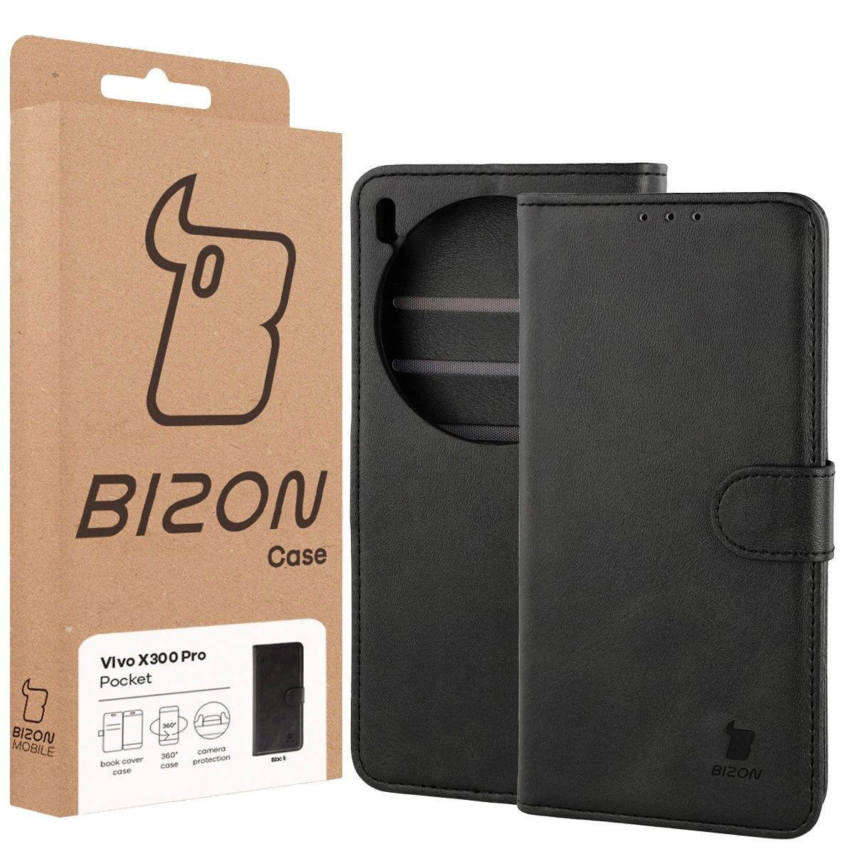 Przód pudełka Bizon Case z dedykowaną etykietą do Vivo X300 Pro