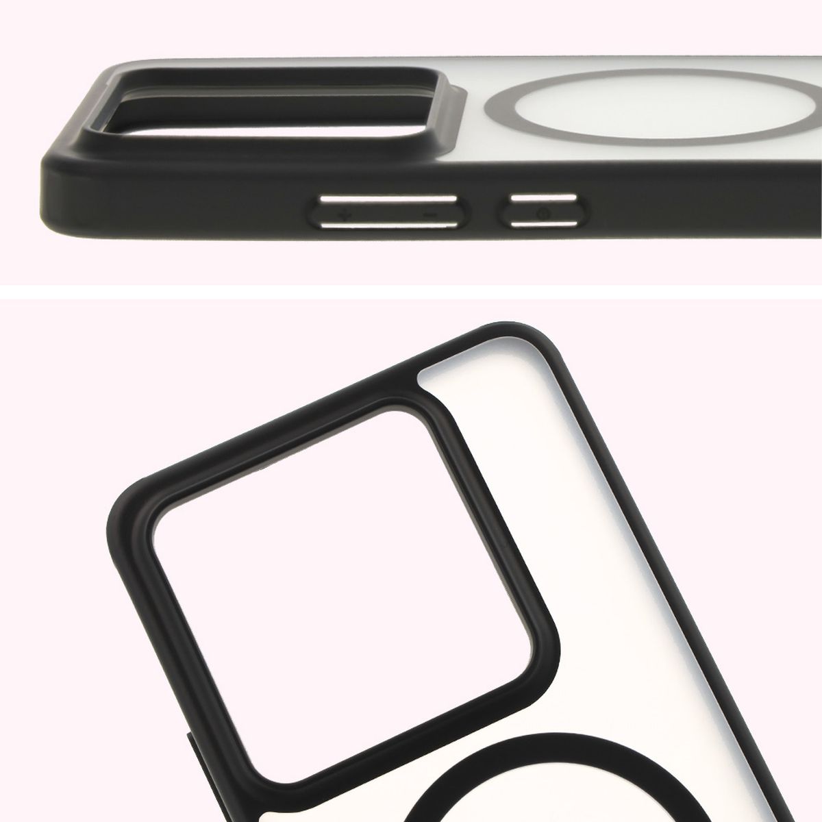 Pełne wycięcie i podwyższone krawędzie aparatu w etui Bizon Case MatteO