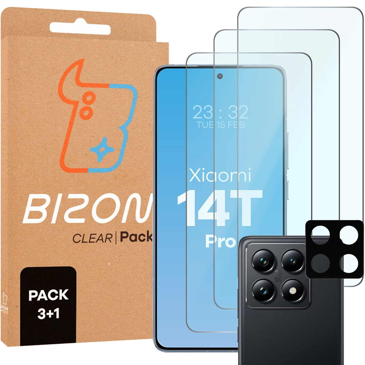 Pudełko i zestaw szkieł do Xiaomi 14T Pro: 2x szkło hartowane i lens