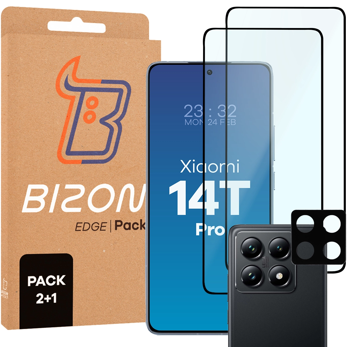 Pudełko i zestaw szkieł do Xiaomi 14T Pro: 2x szkło hartowane i lens