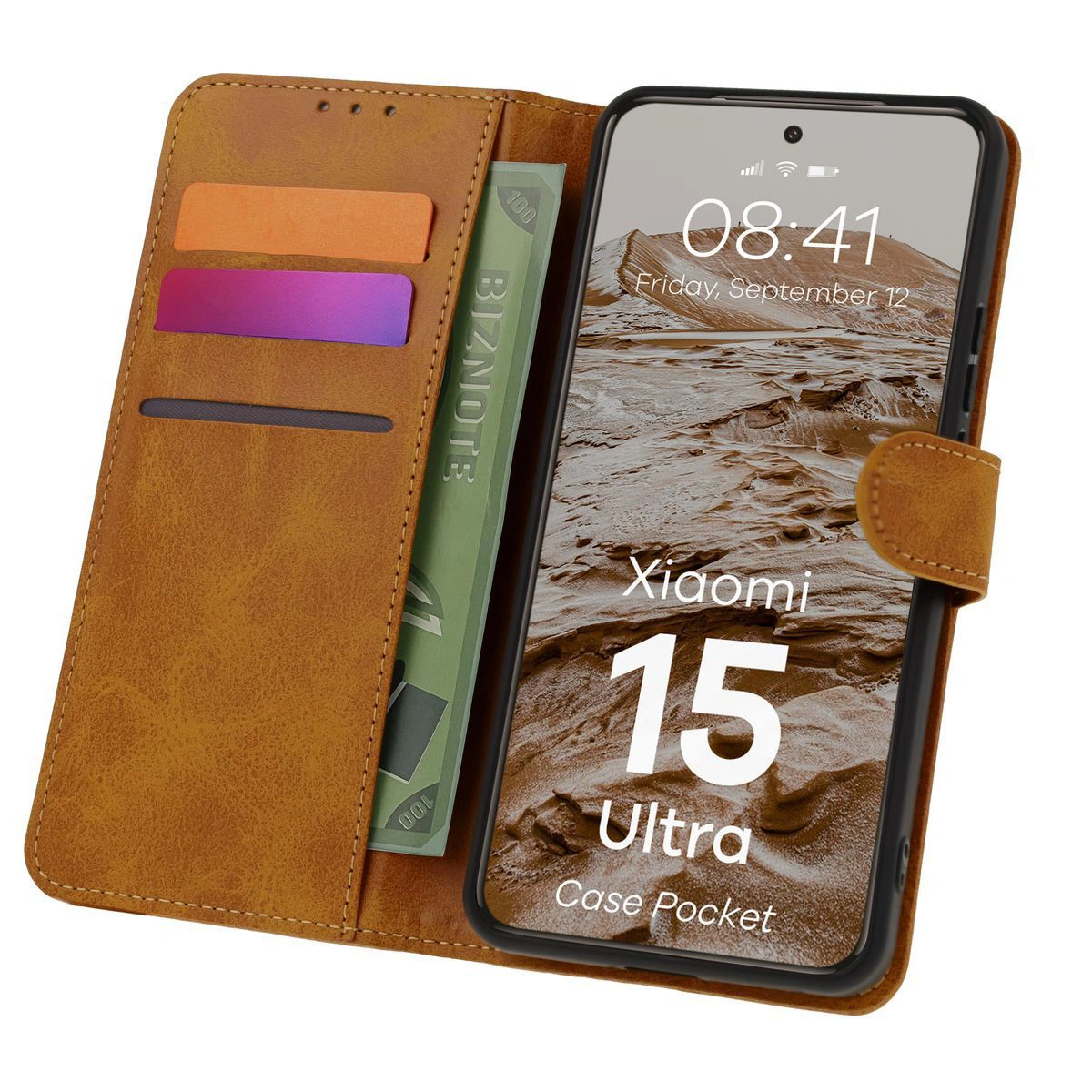Etui z klapką z miejscem na karty Bizon Case Pocket do Xiaomi 15 Ultra