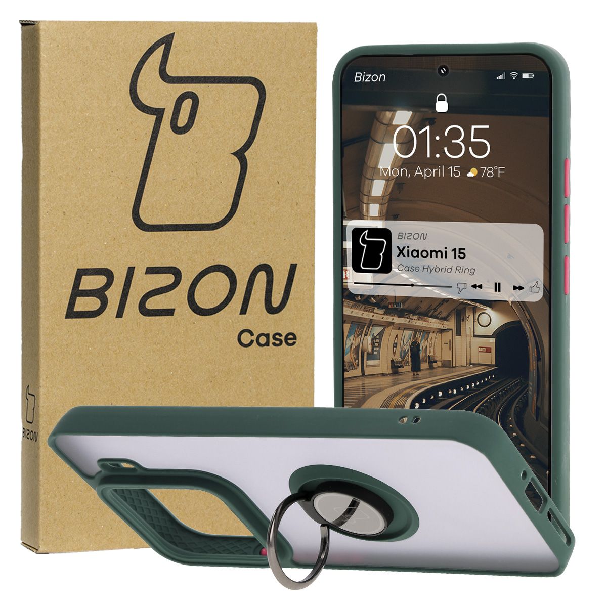 Etui z uchwytem na palec Bizon Case Hybrid Ring do Xiaomi 15