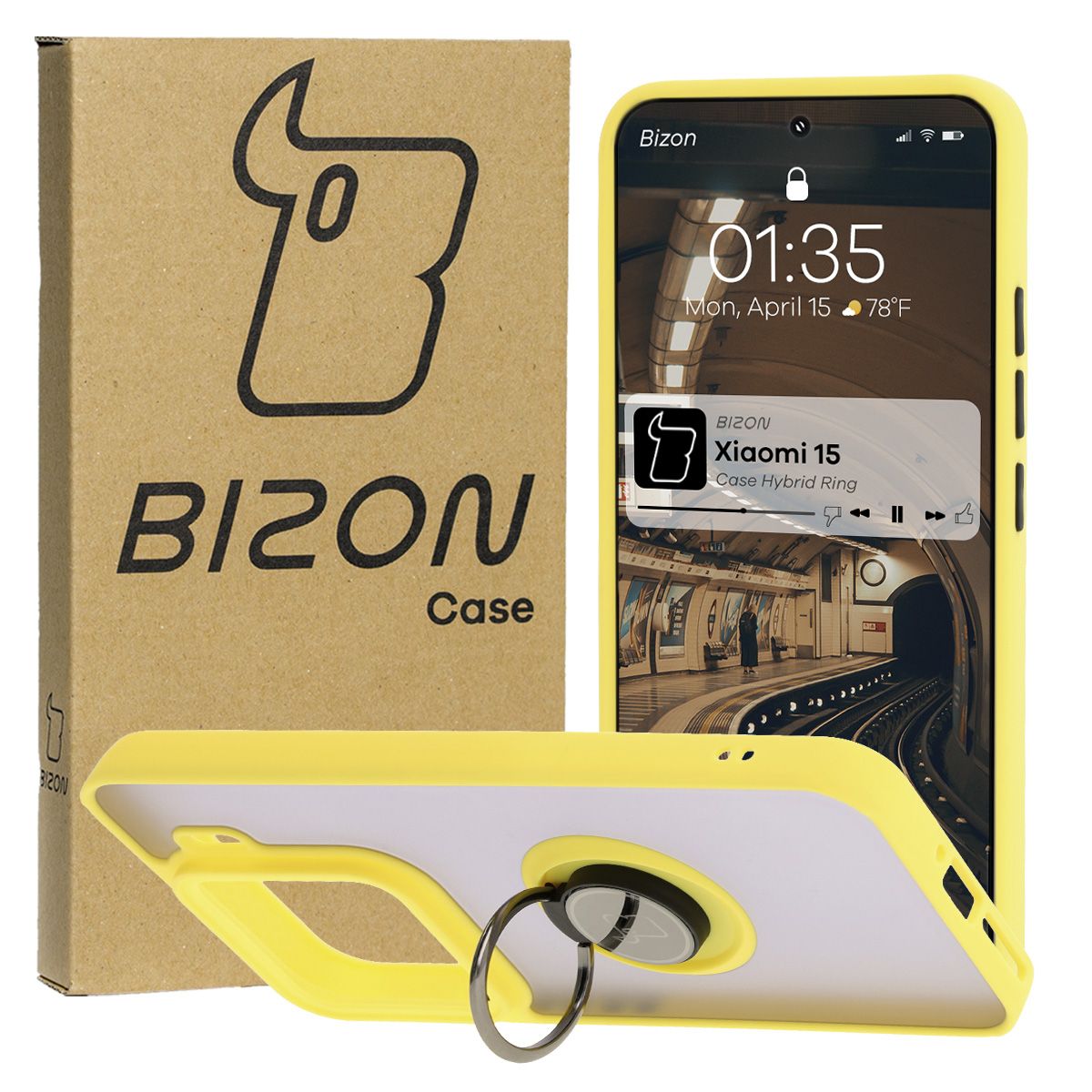 Etui z uchwytem na palec Bizon Case Hybrid Ring do Xiaomi 15