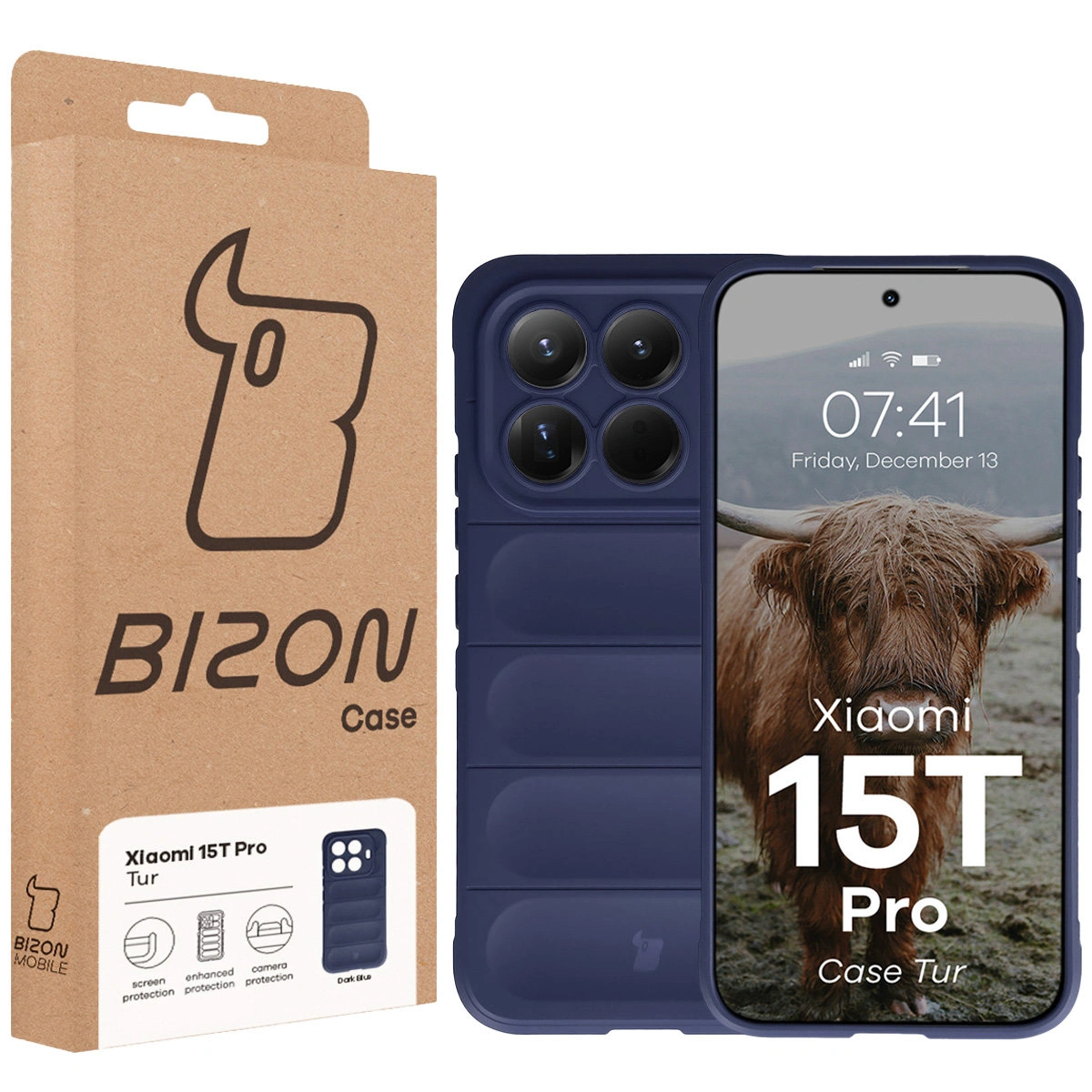 Przód pudełka Bizon Case z dedykowaną etykietą do Xiaomi 15T Pro