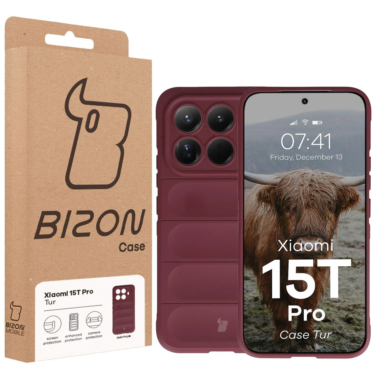 Przód pudełka Bizon Case z dedykowaną etykietą do Xiaomi 15T Pro