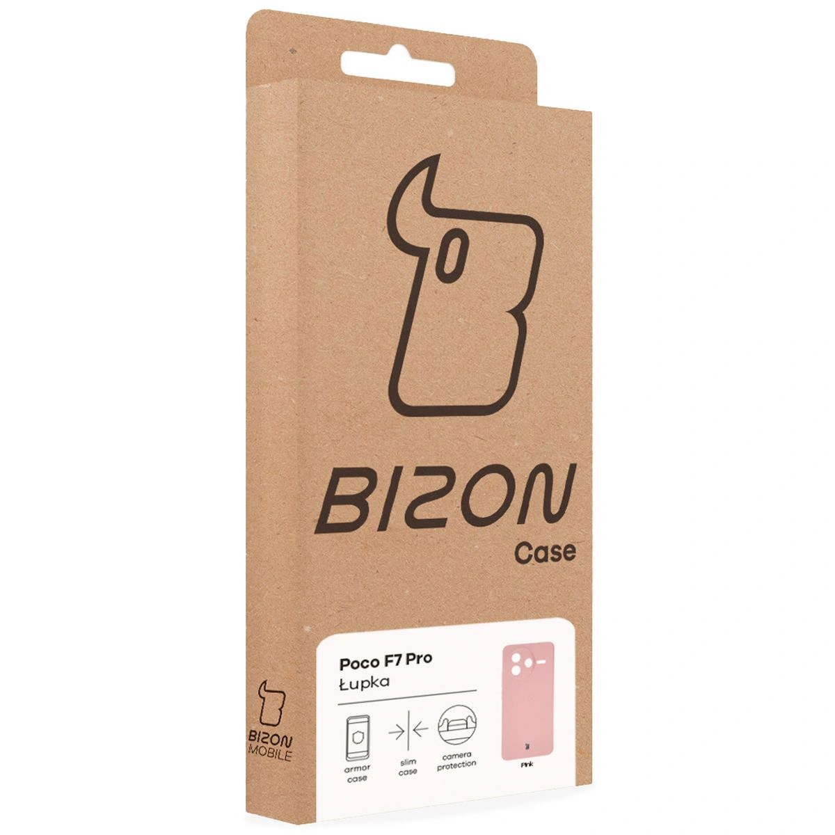 Przód pudełka Bizon Case z dedykowaną etykietą do Xiaomi Poco F7 Pro