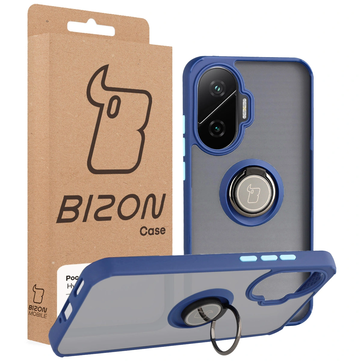 Przód pudełka Bizon Case z dedykowaną etykietą do Xiaomi POCO F7