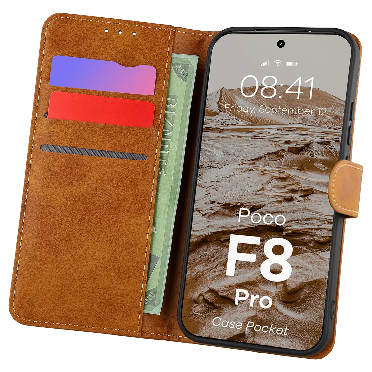 Etui z klapką z miejscem na karty Bizon Case Pocket do Xiaomi POCO F8 Pro