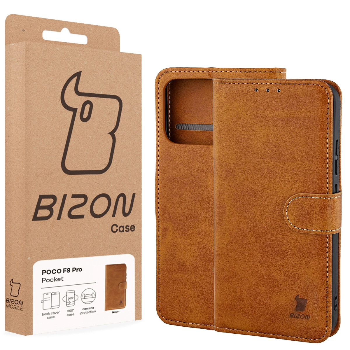 Przód pudełka Bizon Case z dedykowaną etykietą do Xiaomi POCO F8 Pro