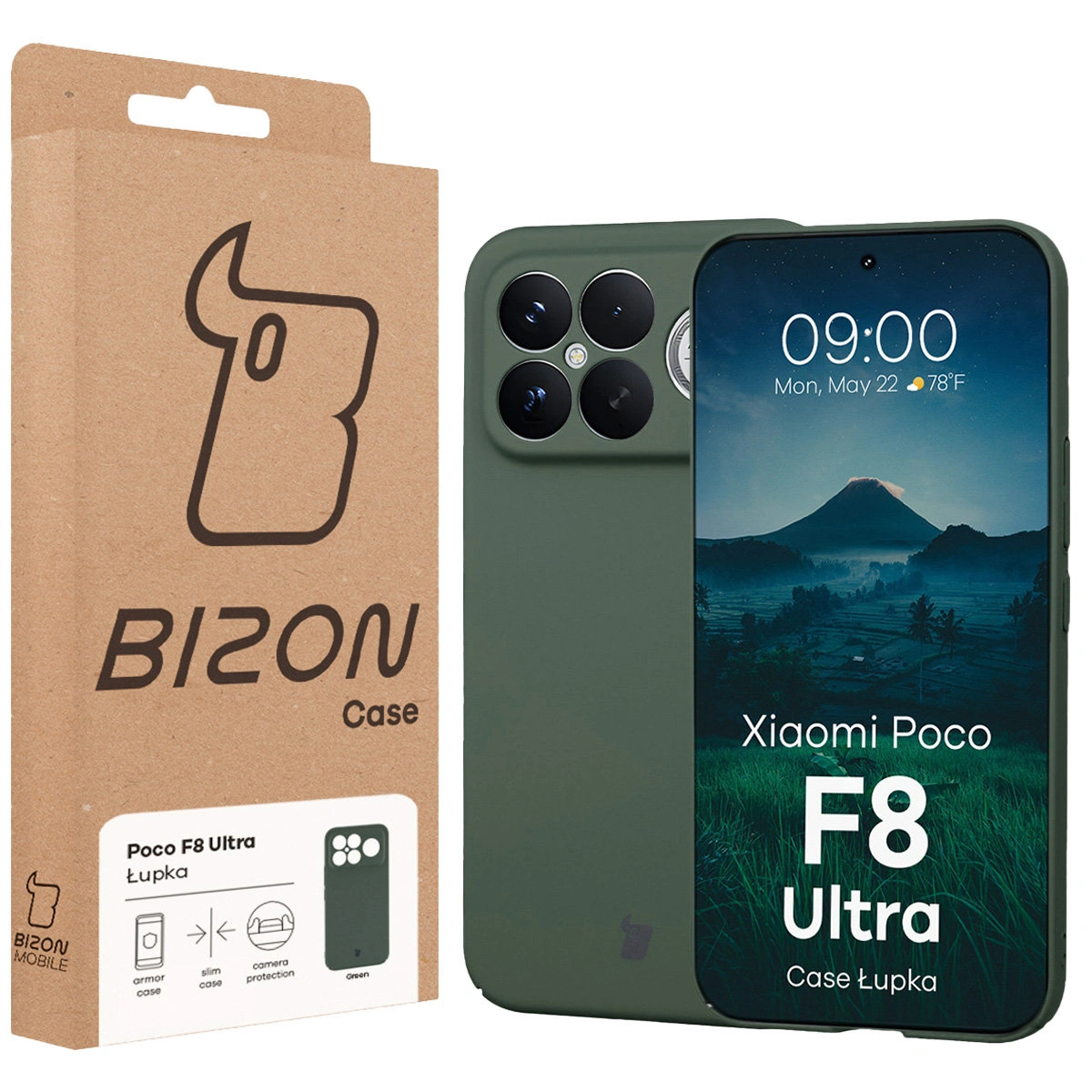 Przód pudełka Bizon Case z dedykowaną etykietą do Xiaomi POCO F8 Ultra