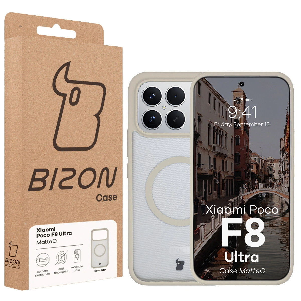 Przód pudełka Bizon Case z dedykowaną etykietą do Xiaomi POCO F8 Ultra