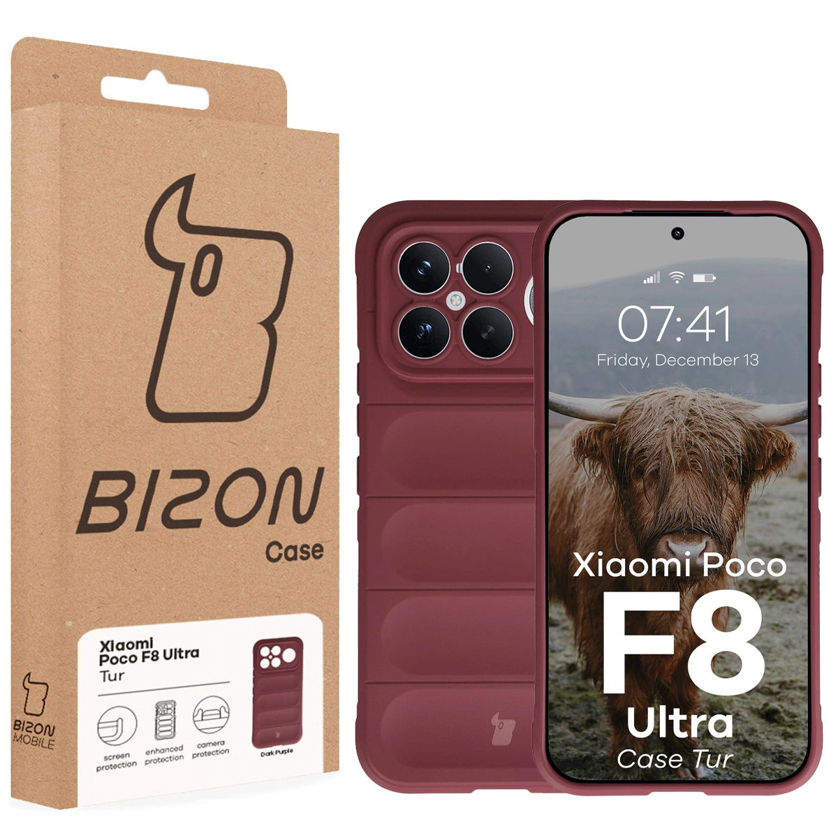 Przód pudełka Bizon Case z dedykowaną etykietą do Xiaomi POCO F8 Ultra