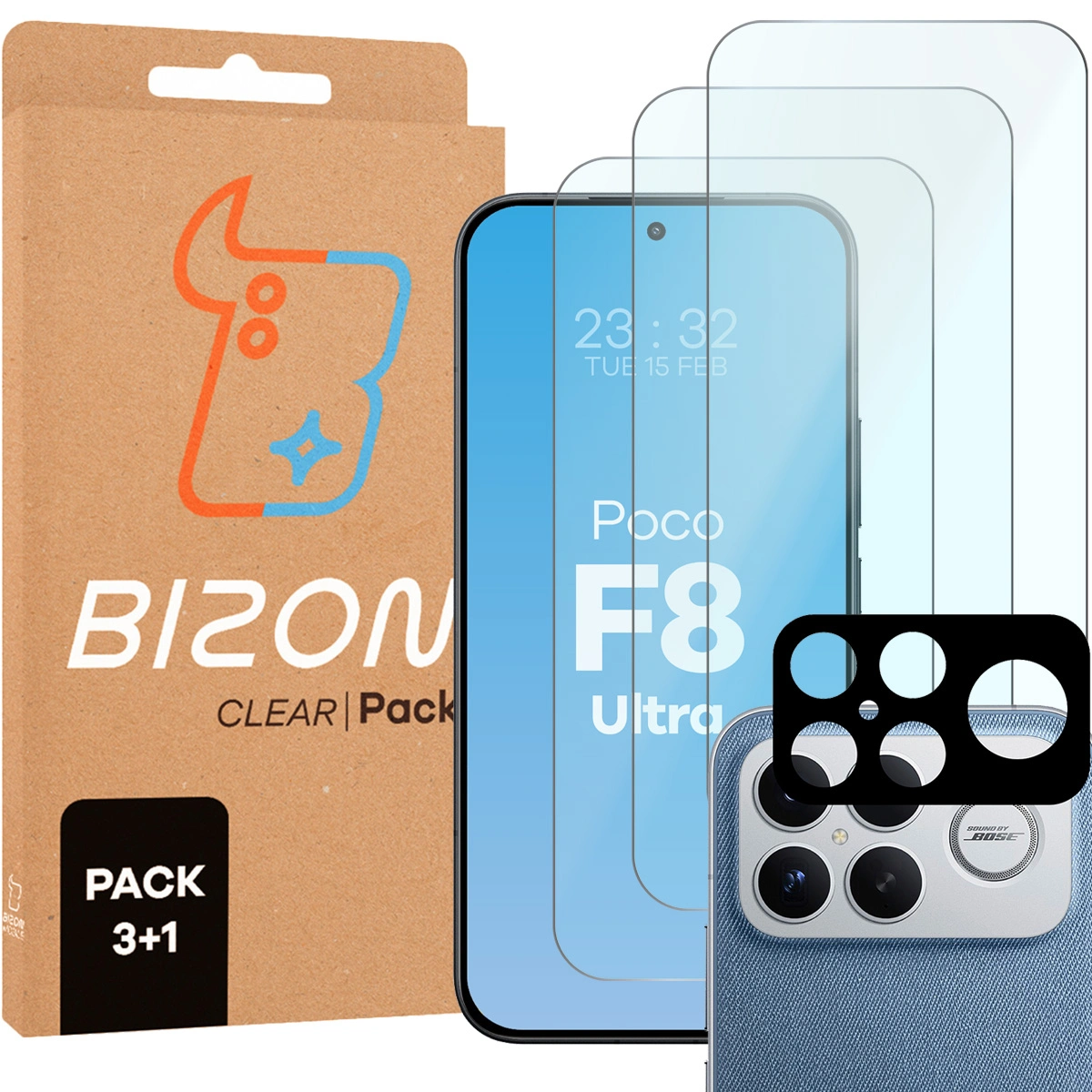 Pudełko i zestaw szkieł do Xiaomi POCO F8 Ultra: 3x szkło hartowane i lens