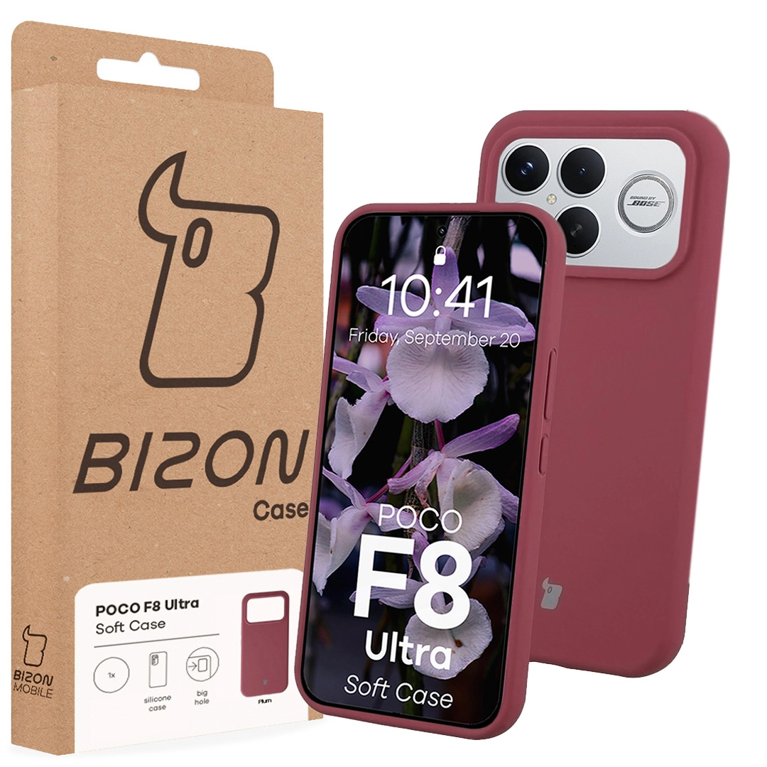 Przód pudełka Bizon Case z dedykowaną etykietą do Xiaomi POCO F8 Ultra