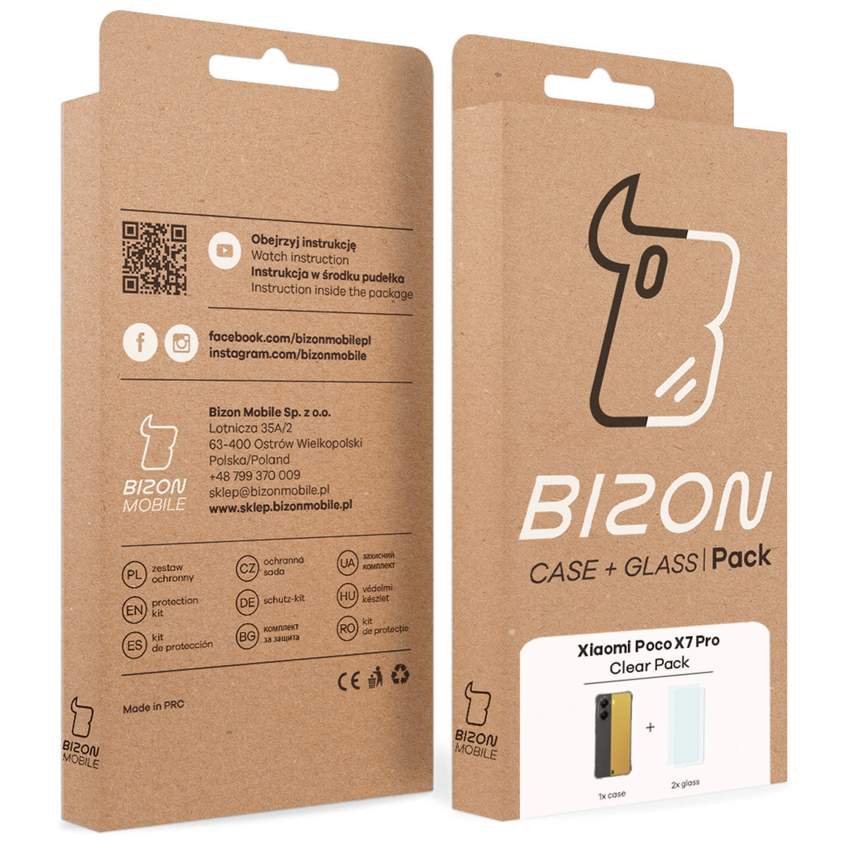 Kraftowe pudełko Bizon Case+Glass z dedykowaną etykietą do Xiaomi POCO X7 Pro