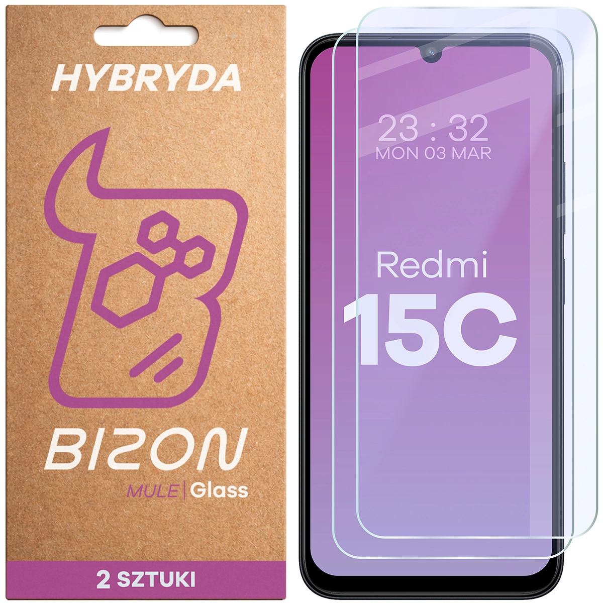 Elastyczne szkło hybrydowe Bizon Hybrid Mule Duo do Xiaomi Redmi 15C 4G, 2 sztuki