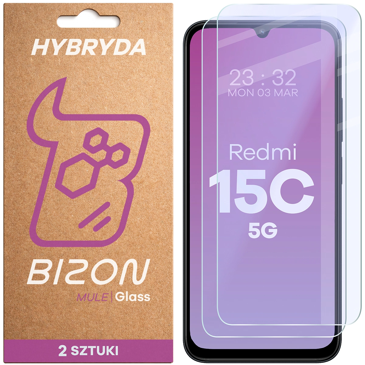 Elastyczne szkło hybrydowe Bizon Hybrid Mule Duo do Xiaomi Redmi 15C 5G, 2 sztuki