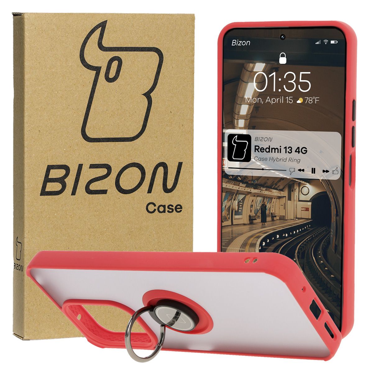 Etui z uchwytem na palec Bizon Case Hybrid Ring do Xiaomi Redmi 13 4G