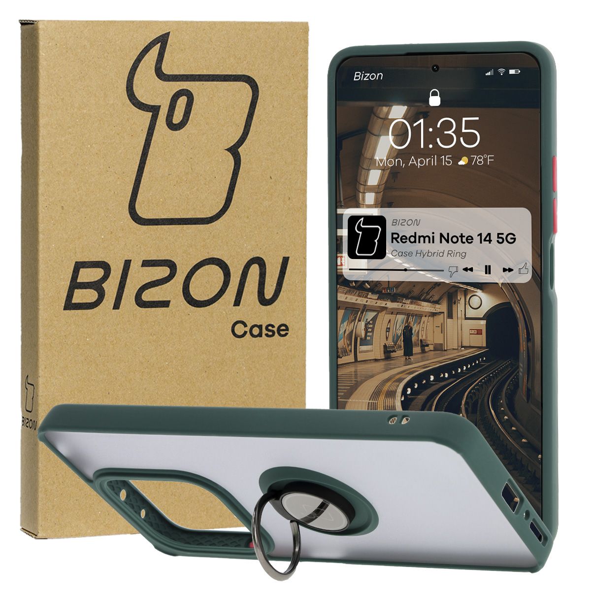 Etui z uchwytem na palec Bizon Case Hybrid Ring do Xiaomi Redmi Note 14 5G