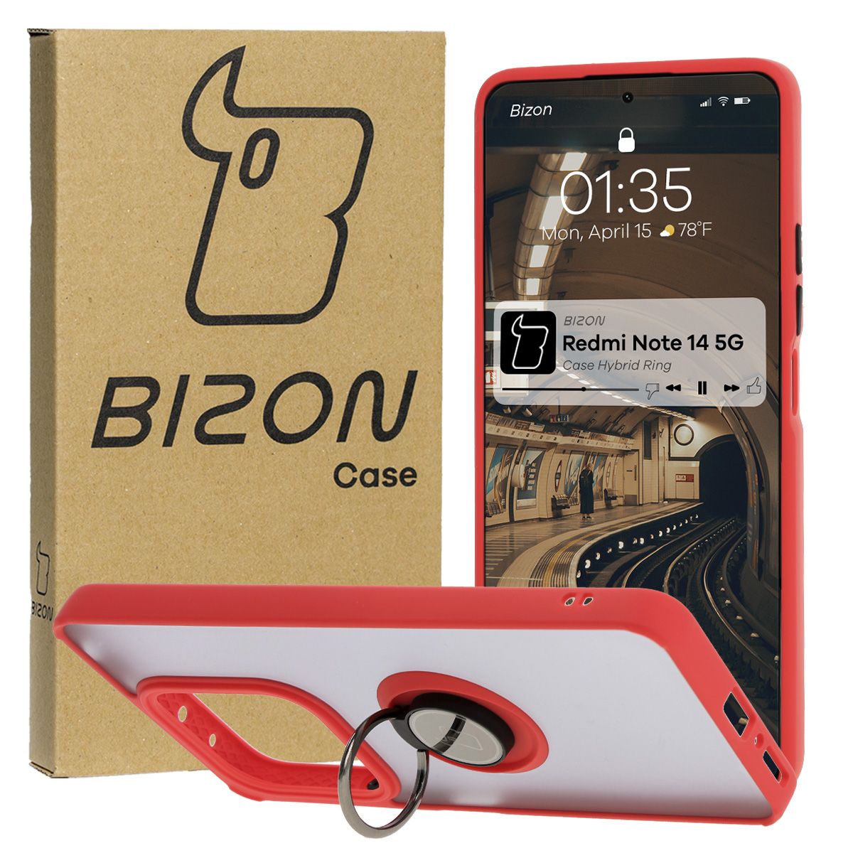 Etui z uchwytem na palec Bizon Case Hybrid Ring do Xiaomi Redmi Note 14 5G